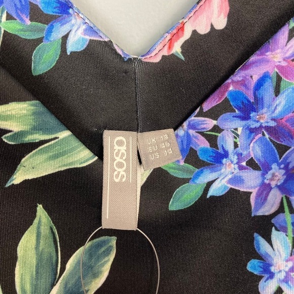 ASOS Maternity Deep Plunge Dark Romantic Floral Bodycon Strappy Midi Dress Sz 14 - Picture 6 of 11